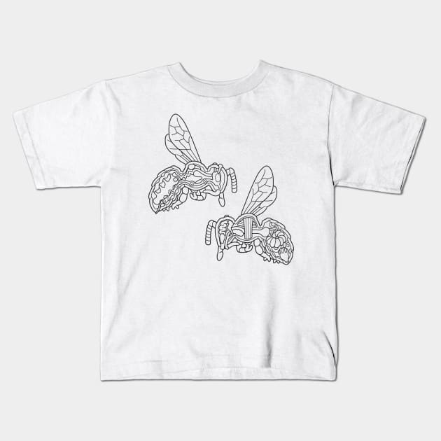 Line Drawing of Honey Bee Anatomy Illustration Kids T-Shirt by taylorcustom